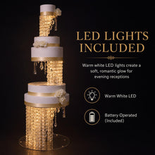 Load image into Gallery viewer, Crystal Chandelier Wedding Cake Stand LED Illuminated Cake Centrepiece Tall Luxury Floating Cake Display Illusion 3 tier set
