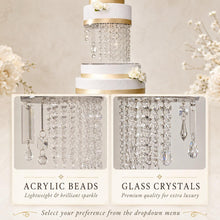 Load image into Gallery viewer, Crystal Chandelier Wedding Cake Stand LED Illuminated Cake Centrepiece Tall Luxury Floating Cake Display Illusion 3 tier set
