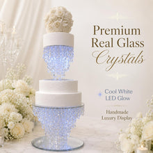 Load image into Gallery viewer, Crystal wedding cake stand 2 tier set Premium crystal light up cake holder, unique cake stand special events
