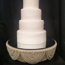 Load image into Gallery viewer, Cake stand, Ivory Pearl and gold crystals, Drape design - round or square by Crystal wedding uk
