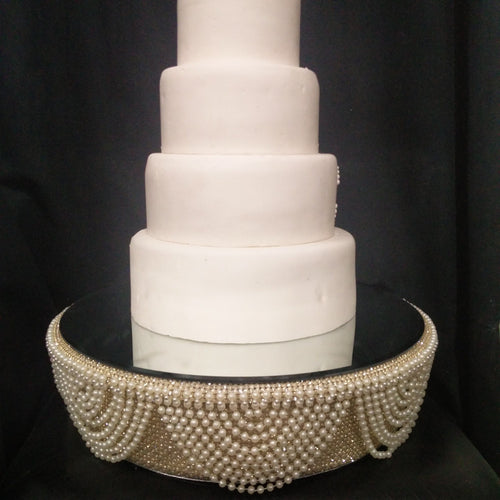 Cake stand, Ivory Pearl and gold crystals, Drape design - round or square by Crystal wedding uk