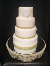 Load image into Gallery viewer, Cake stand, Ivory Pearl and gold crystals, Drape design - round or square by Crystal wedding uk
