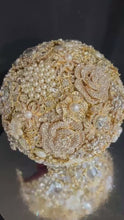 Load and play video in Gallery viewer, Gold brooch bouquet. Luxury Crystal  pearl &amp; Brooch Bridal Bouquet
