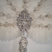 Load and play video in Gallery viewer, Ostrich Feather Fan Bouquet – Silver Crystal Rhinestone, Gatsby Wedding
