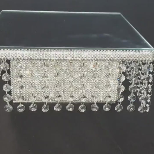 Crystal Effect Wedding Cake Stand: Waterfall Design, Acrylic Mirror Top