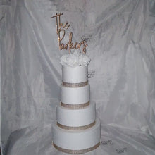 Load and play video in Gallery viewer, Personalized Crystal Wedding Cake Topper: Gold Rhinestone ' THE' - your Surname, Last name topper
