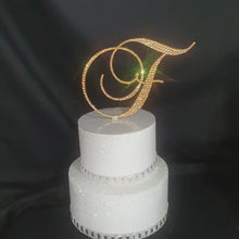Load and play video in Gallery viewer, Crystal Rhinestone Letter Cake Topper: Gold Monogram Initial
