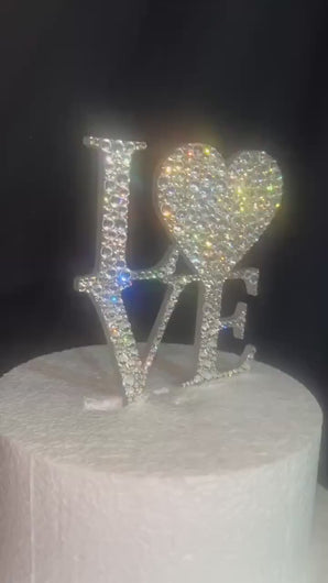 Swarovski Crystal LOVE Cake Topper, 6" Diamante Rhinestone Bling Engagement wedding cake topper
