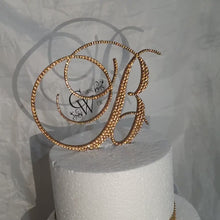 Load and play video in Gallery viewer, Personalised Crystal Letter Cake Topper, Rhinestone Initial Cake Decor, Luxury Wedding Birthday Monogram, Custom Cake Letter 5" TALL
