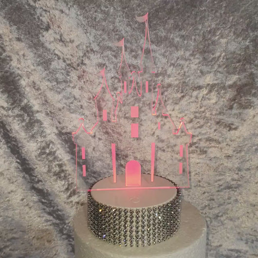 Personalized LED Castle Cake Topper: Engraved Acrylic Fairy Tale Decor