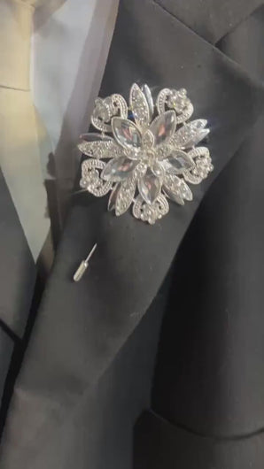 Boutionerre crystal flower, grooms buttonhole pin by Crystal wedding uk
