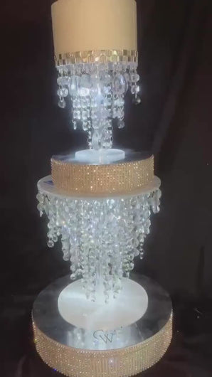 2 Tier Crystal Chandelier Cake Stand Set with LED Lights