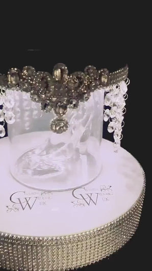 Rhinestone Glass Slipper Cake Separator – Crystal Wedding Cake Divider with LED Lights, Elegant Bridal Cake Display