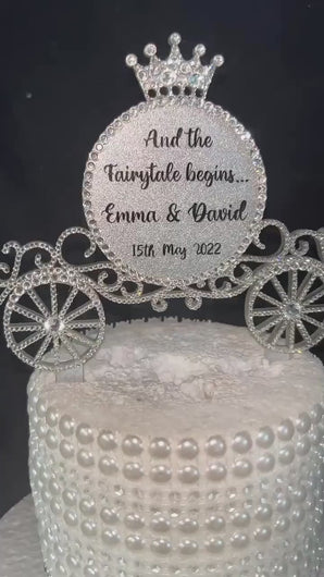 Personalised Cake topper- Swarovski crystal elements  - FAIRYTALE Princess carriage design, Cake decoration by Crystal Wedding UK