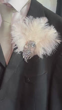 Load and play video in Gallery viewer, Ostrich Feather buttonhole Boutonnière -ANY COLOUR Artificial buttonhole by Crystal wedding uk

