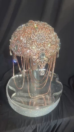 Rose Gold Crystal Brooch Wedding Bouquet: Handmade Jewel Cascade