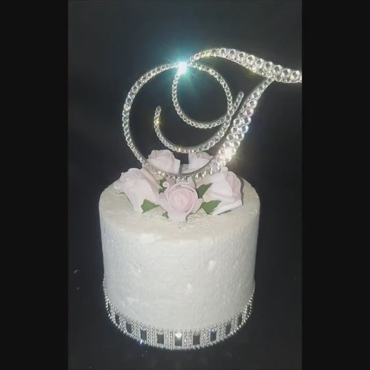 Swarovski Crystal Wedding Cake Topper: 4 inch Monogram Rhinestone Bling
