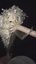 Load and play video in Gallery viewer, Ivory Pearl &amp; Crystal Bridal Bouquet: Rhinestone Wedding Flowers
