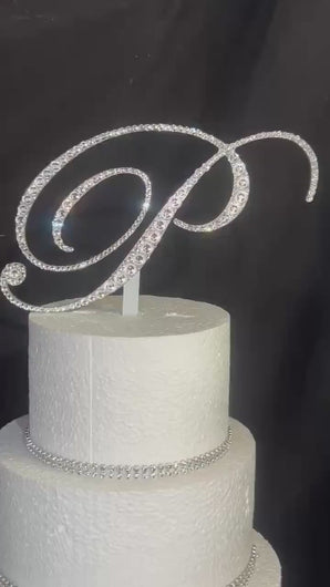 Swarovski Crystal Monogram Cake Topper: Custom Initial, 6" Tall
