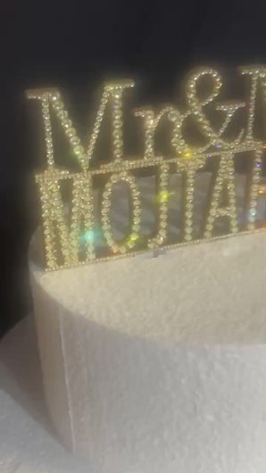 Personalised Swarovski Crystal Wedding Cake Topper – Mr & Mrs + Surname – Luxury Rhinestone Bling Wedding Decor