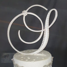 Load and play video in Gallery viewer, Crystal Pearl Monogram Cake Topper: Rhinestone Initial, 8" Jewel Letter
