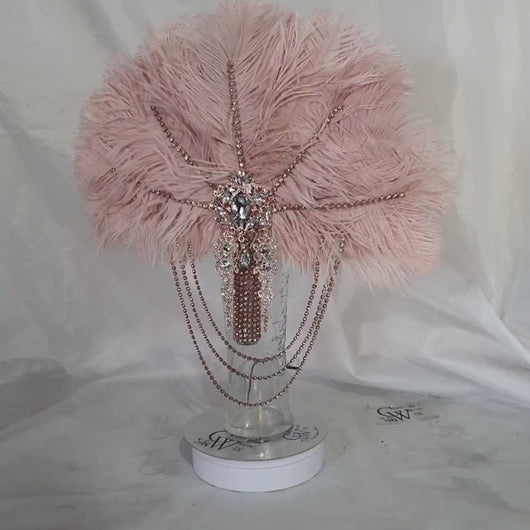 Blush Ostrich Feather Fan Bouquet: Rose Gold Rhinestone, 1920s Wedding