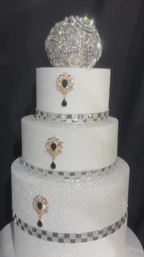 Rhinestone Cake Brooch (Set of 3) Gold Plated Wedding cake Decoration