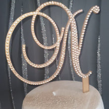 Load and play video in Gallery viewer, Crystal Letter Cake Topper: Gold Rhinestone Monogram Initial
