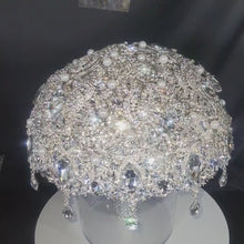 Load and play video in Gallery viewer, Silver wedding bouquet. Crystal bridal bouquet. Brooch bouquet. Full jeweled bouquet. Jewel bouquet by Crystal wedding uk
