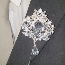 Load and play video in Gallery viewer, Crystal Rhinestone Wedding Boutonniere Silver Brooch Pin buttonhole lapel pin
