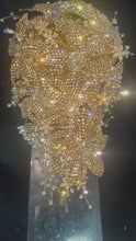 Load and play video in Gallery viewer, Gold Rhinestone Crystal Bridal Bouquet: Sparkling Wedding Accessory
