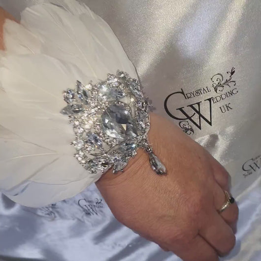 Feather Wrist Corsage: Vintage Rhinestone Brooch, 1920s Flapper Style
