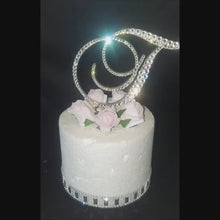 Load and play video in Gallery viewer, Swarovski Crystal Wedding Cake Topper Custom Monogram Letter, Rhinestone Bling cake Initial Cake decoration
