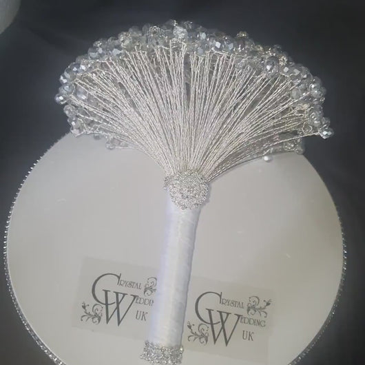 Luxury Silver Crystal Bridal Keepsake Bouquet – Handmade Beaded Wedding Bouquet -