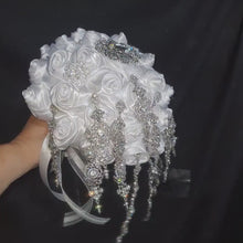 Load and play video in Gallery viewer, Trailing Brooch Bouquet: Silver Rhinestone Jewel Wedding Bouquet
