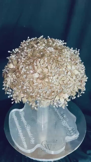 Champagne Bridal Bouquet Gold Wedding Bouquet Luxury Keepsake Flower Bouquet Pearl Bride Bouquet Gatsby 1920's style