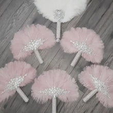 Load and play video in Gallery viewer, Blush Pink Ostrich Feather Fan Bouquet Set: Crystal Rhinestone Wedding
