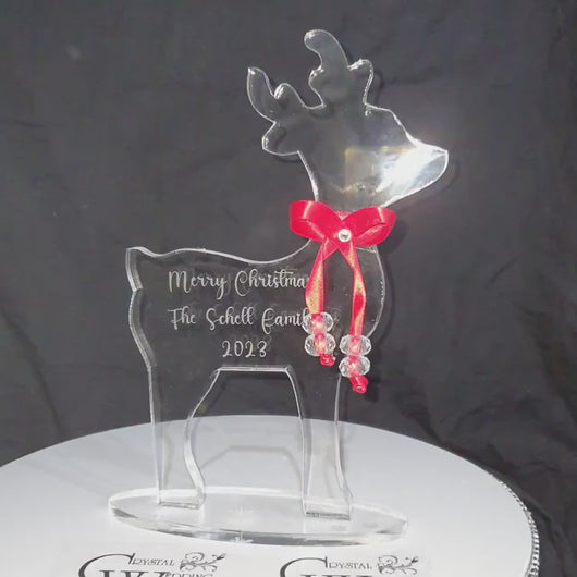 Personalised Reindeer Christmass decoration Plaque Family Name , acrylic ornament gift centrepiece, by Crystal wedding uk