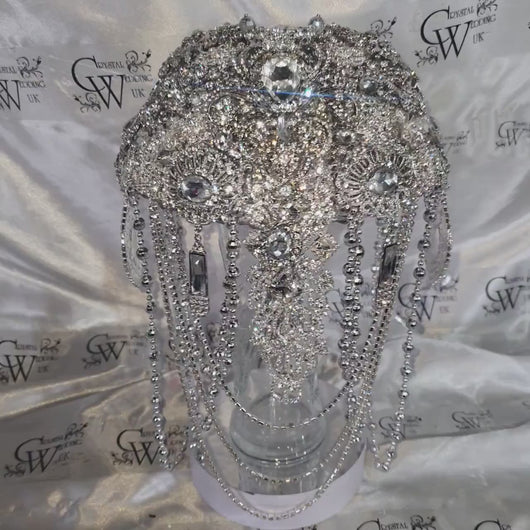 Wedding Bridal Bouquet Crystal Crystal Silver brides brooch Cascade Wedding Bouquet