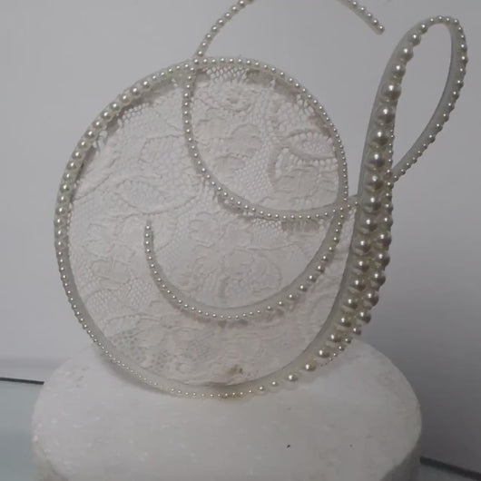 Pearl Lace Initial Cake Topper: 6" Monogram Wedding Decor
