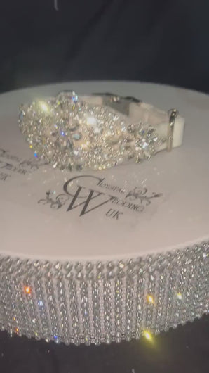 Personalised Luxury Velvet Dog Collar: Silver Rhinestones & Pearls, Wedding Pet Collar