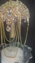 Load and play video in Gallery viewer, Gold Crystal Brooch Bridal Bouquet – Glam Art Deco Cascade, Handmade Luxury Wedding Bouquet
