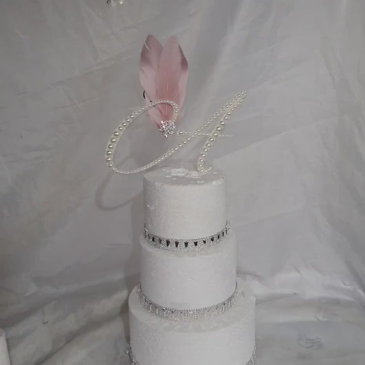 PEARL Letter  cake topper  monogram linitials. Lace and pearl Cake decor, Wedding cake topper jewel letters decorations surname