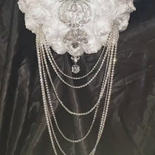 Load and play video in Gallery viewer, Diamante crystal Rhinestone drape bridal bouquet  - Fully personalised in many colours with silver crystal brooches. by Crystal wedding uk
