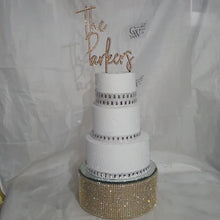 Load and play video in Gallery viewer, Gold Crystal Wedding cake stand, Rhinestone cake base  Rhinestone Diamante  Diamonte - REAL  rhinestones by Crystal wedding uk
