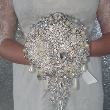 Load and play video in Gallery viewer, Crystal cascade brooch bouquet, jewel bouquet, alternative Great Gatsby style wedding flowers. by Crystal wedding uk
