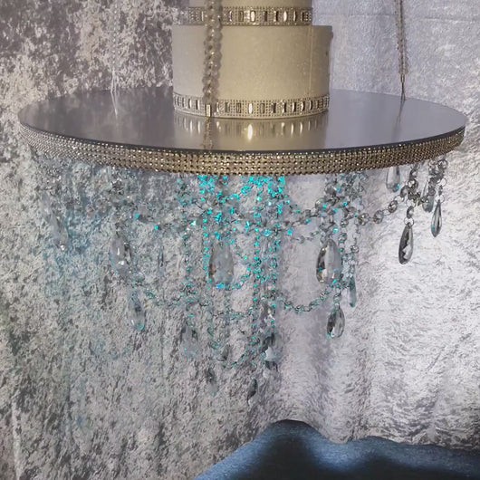 Cake chandelier, swing cake platform,  mirror top + remote controlled  LED  ,heavy duty holds 200lbs Crystal wedding uk