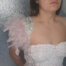 Load and play video in Gallery viewer, Blush feather crystal epaulettes [Custom fit bridal shoulder pieces [ Wedding shoulder Modern bride Wings  By Crystal wedding UK
