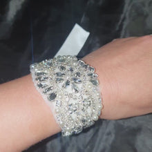 Load and play video in Gallery viewer, Wedding Bracelet Jewellery Crystal Vintage Wedding Bride Cuff Bracelet Art Deco Great Gatsby Vintage Glam , art deco by Crystal wedding uk
