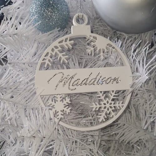 Snowflake Tree bauble made using Swarovski elements, Personalised bauble, Monogram name hanging tree decoration By Crystal wedding uk